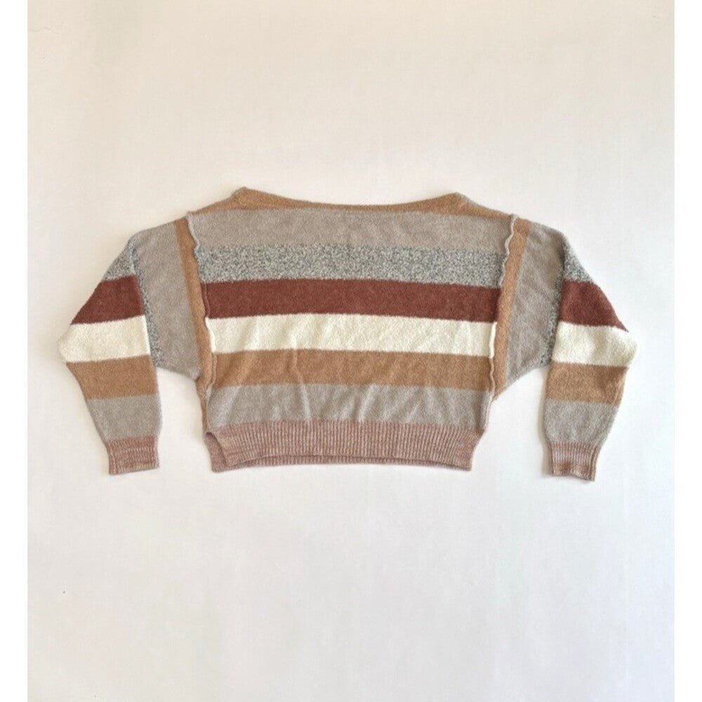Free People Cropped Sweater Candyland Earth Tone Striped - S