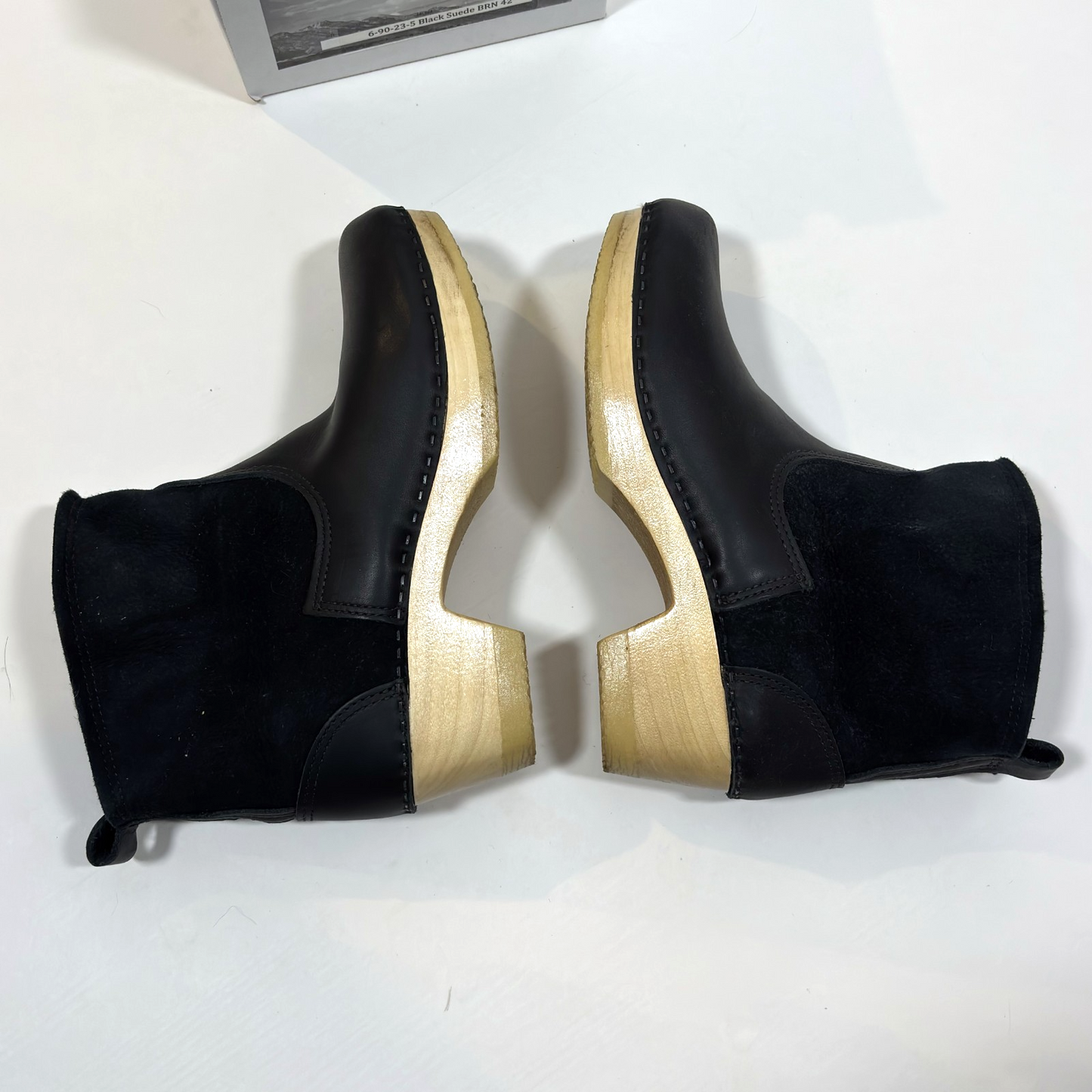 No.6 Pull on Shearling Clog Boot 5" on Mid Heel Black Leather Suede 42 - US10/11