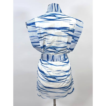 My Beachy Side Janis Belted Tunic Blue White Stripe Mini Kaftan Cover Up