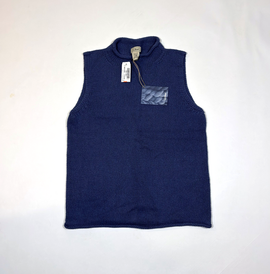 LL Bean Silk Cotton Rollneck Mockneck Knit Sweater Vest Blue - L