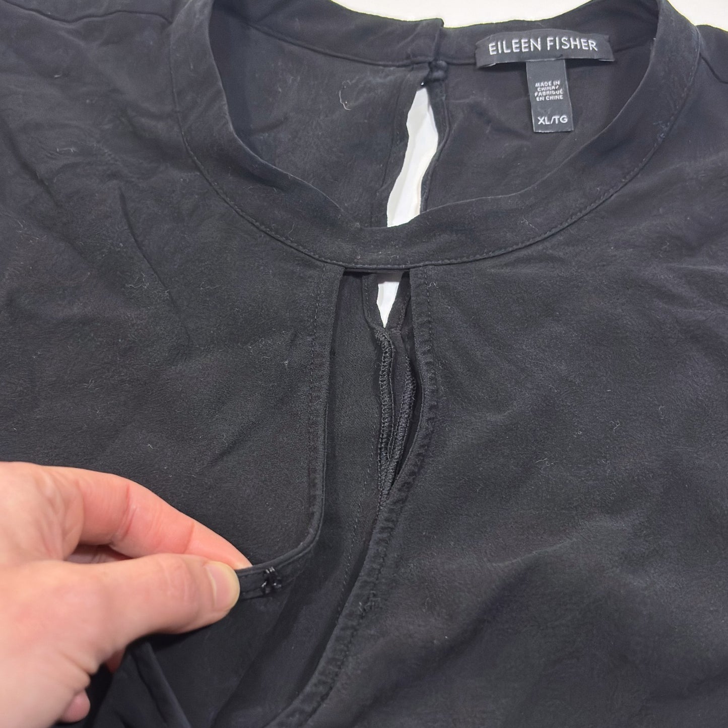 Eileen Fisher System Georgette Silk Wrap Blouse Black Crepe - XL