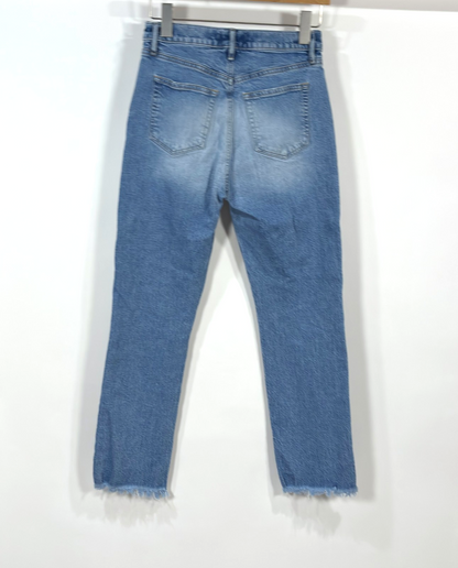 Loft The Straight Crop Jeans Medium Wash Raw Hem Distressed - 0/25