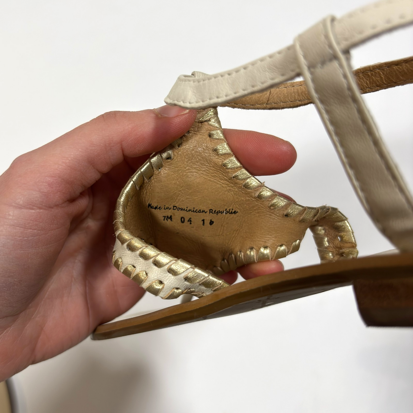Jack Rogers Maci Strappy Sandals Bone & Gold Leather - 7