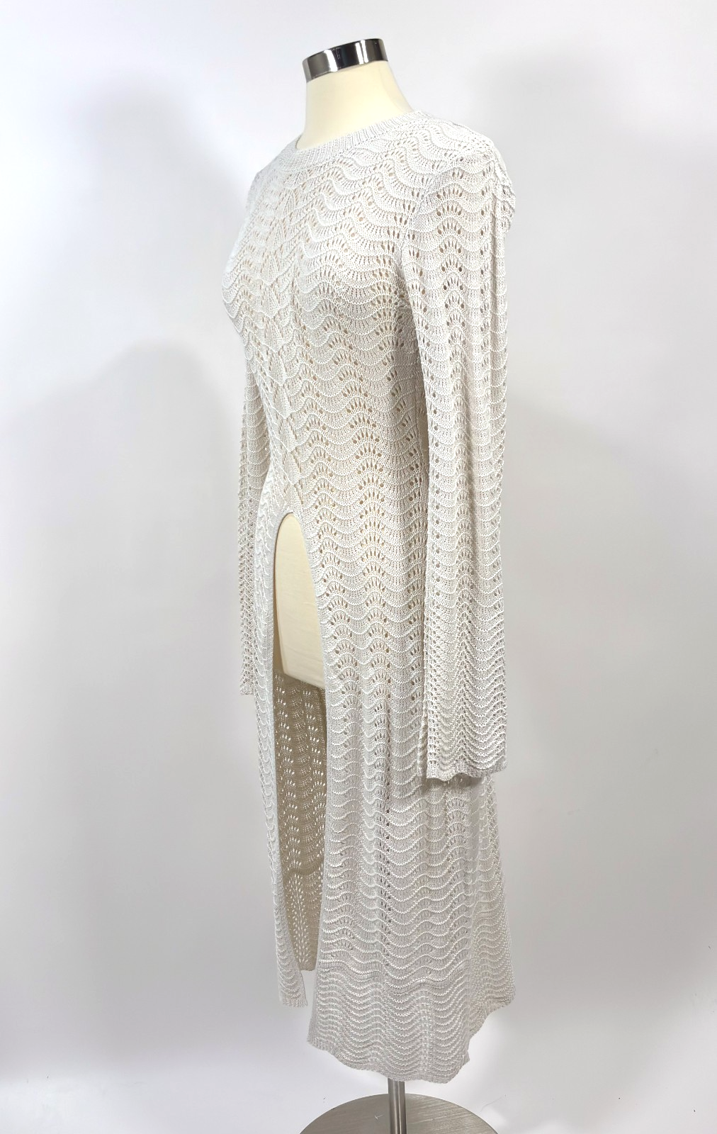 CHICME Scallop Trim Knit Split Front Hollow Out Cover Up Top Dress - M