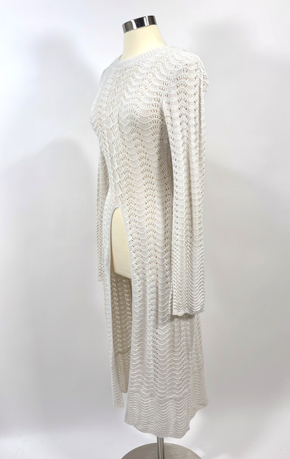 CHICME Scallop Trim Knit Split Front Hollow Out Cover Up Top Dress - M