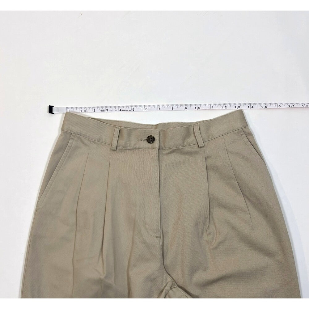 LL Bean Khaki Straight Leg Pleated Trouser Pants Vintage 100% Cotton - 6