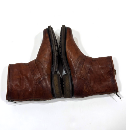 Frye Leather Brown Ankle Boots Shearling Lined Double Strap Zipper Moto - 7