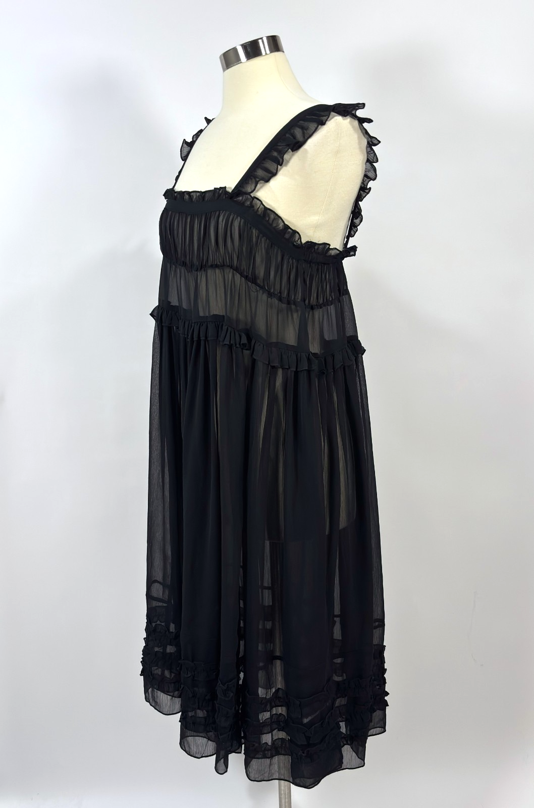 Intimately Free People Moon Phase Midi Sheer Slip Ruffle Tiered Dress Black - XS