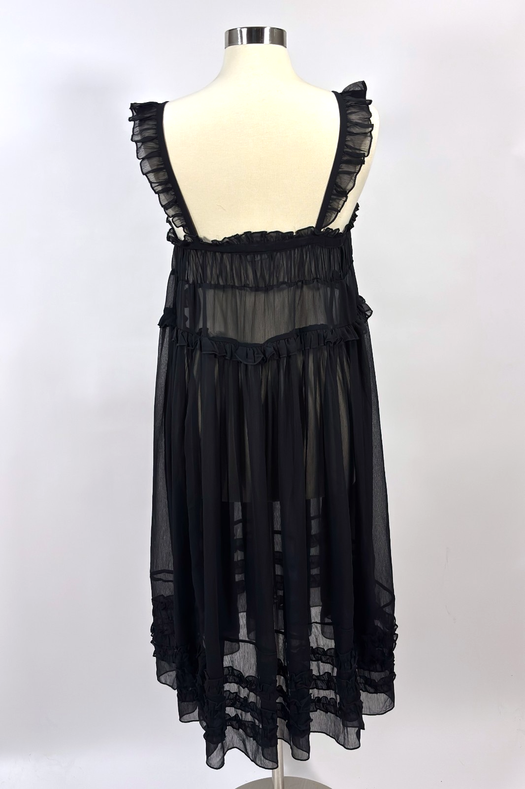 Intimately Free People Moon Phase Midi Sheer Slip Ruffle Tiered Dress Black - XS