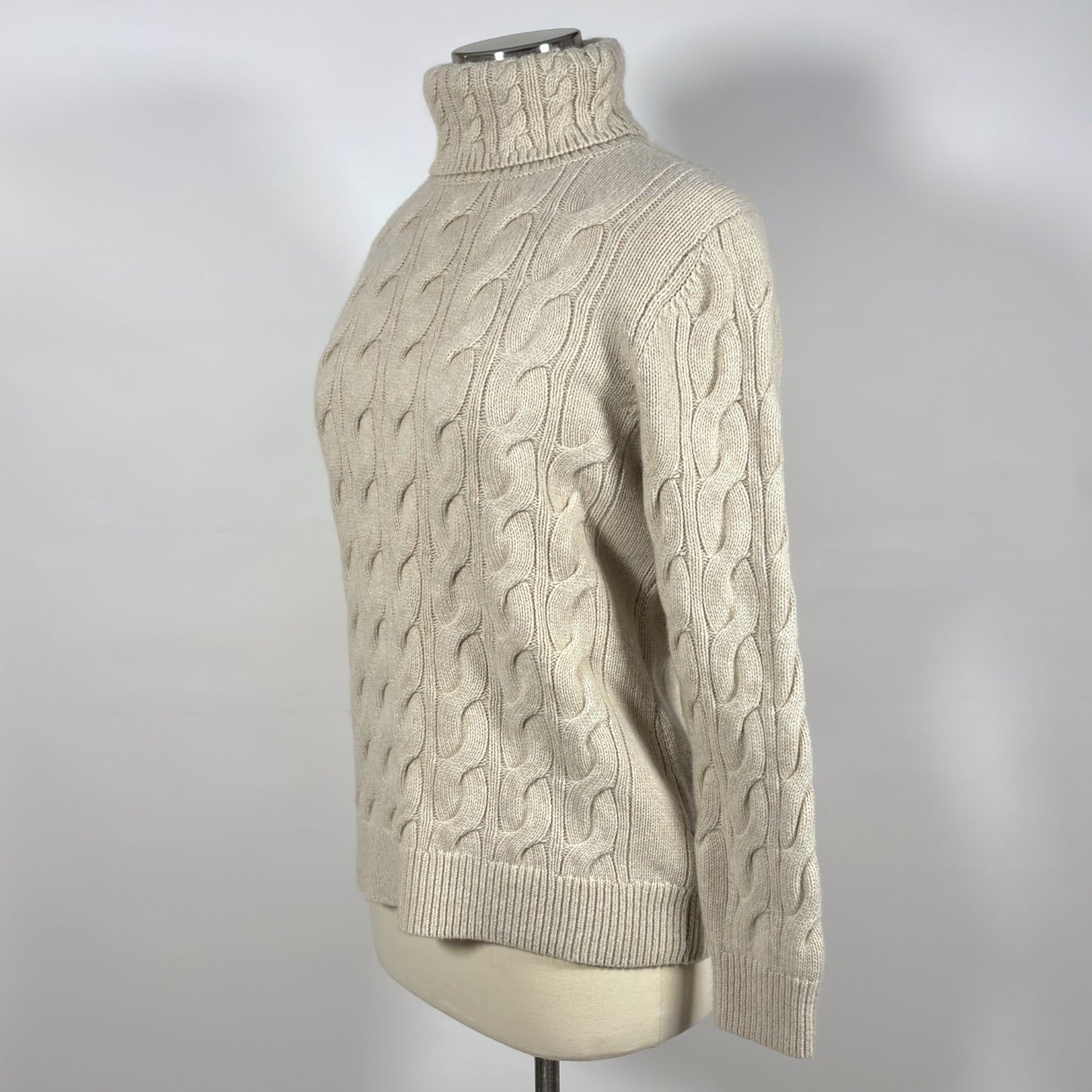 LL Bean Turtleneck Cable Knit Sweater Wool Blend - L