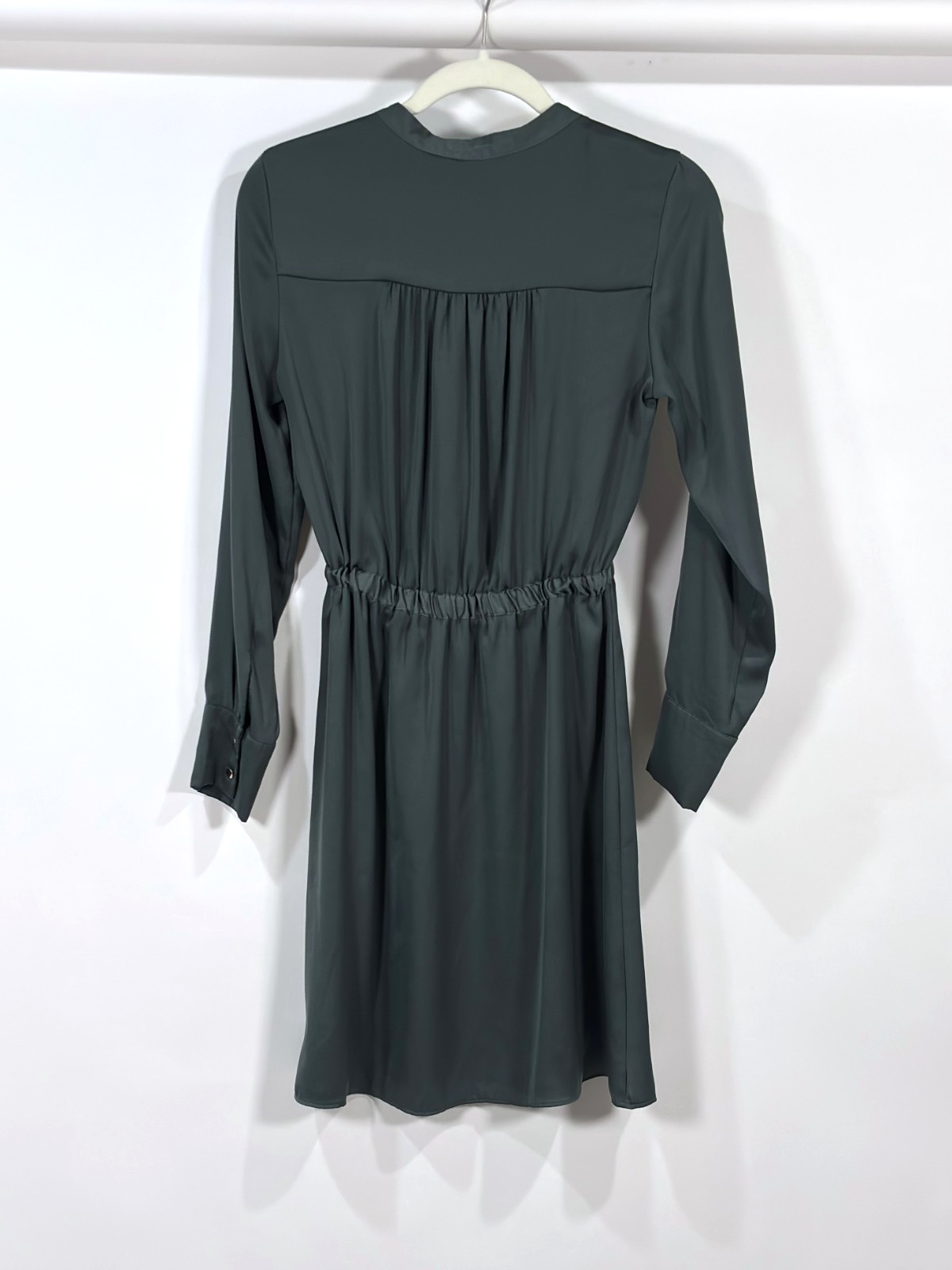 H&M Satin Shirt Dress Belted Green - XS