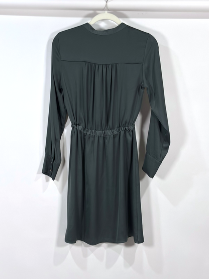 H&M Satin Shirt Dress Belted Green - XS