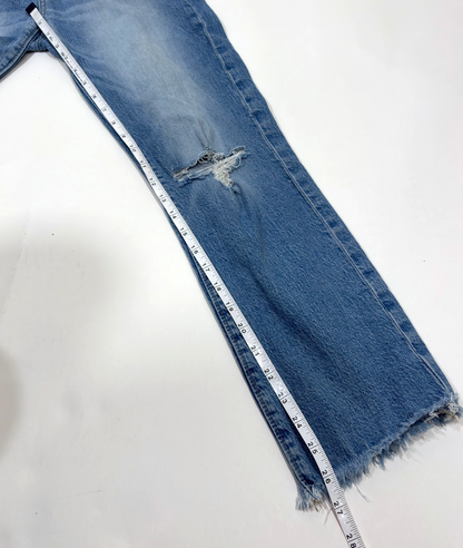 Loft The Straight Crop Jeans Medium Wash Raw Hem Distressed - 0/25