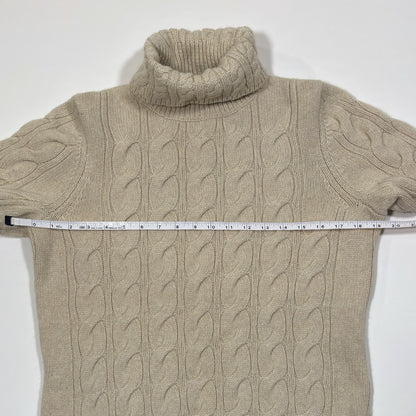 LL Bean Turtleneck Cable Knit Sweater Wool Blend - L