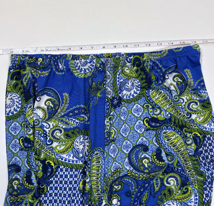 Zac & Rachel Wide Leg Trouser Pants Blue Green Paisley Print - XL