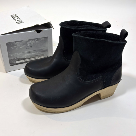 No.6 Pull on Shearling Clog Boot 5" on Mid Heel Black Leather Suede 42 - US10/11