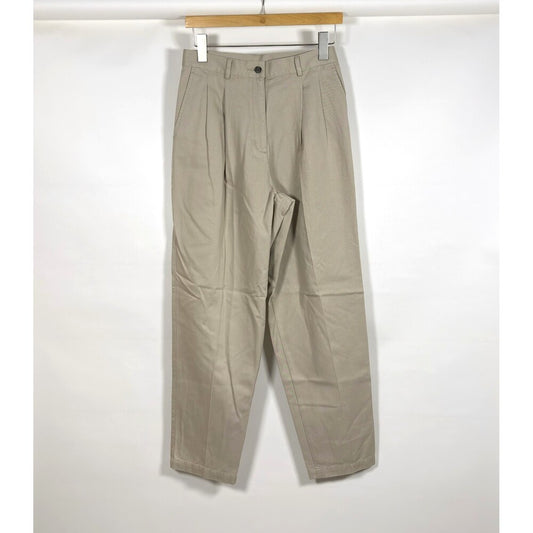 LL Bean Khaki Straight Leg Pleated Trouser Pants Vintage 100% Cotton - 6