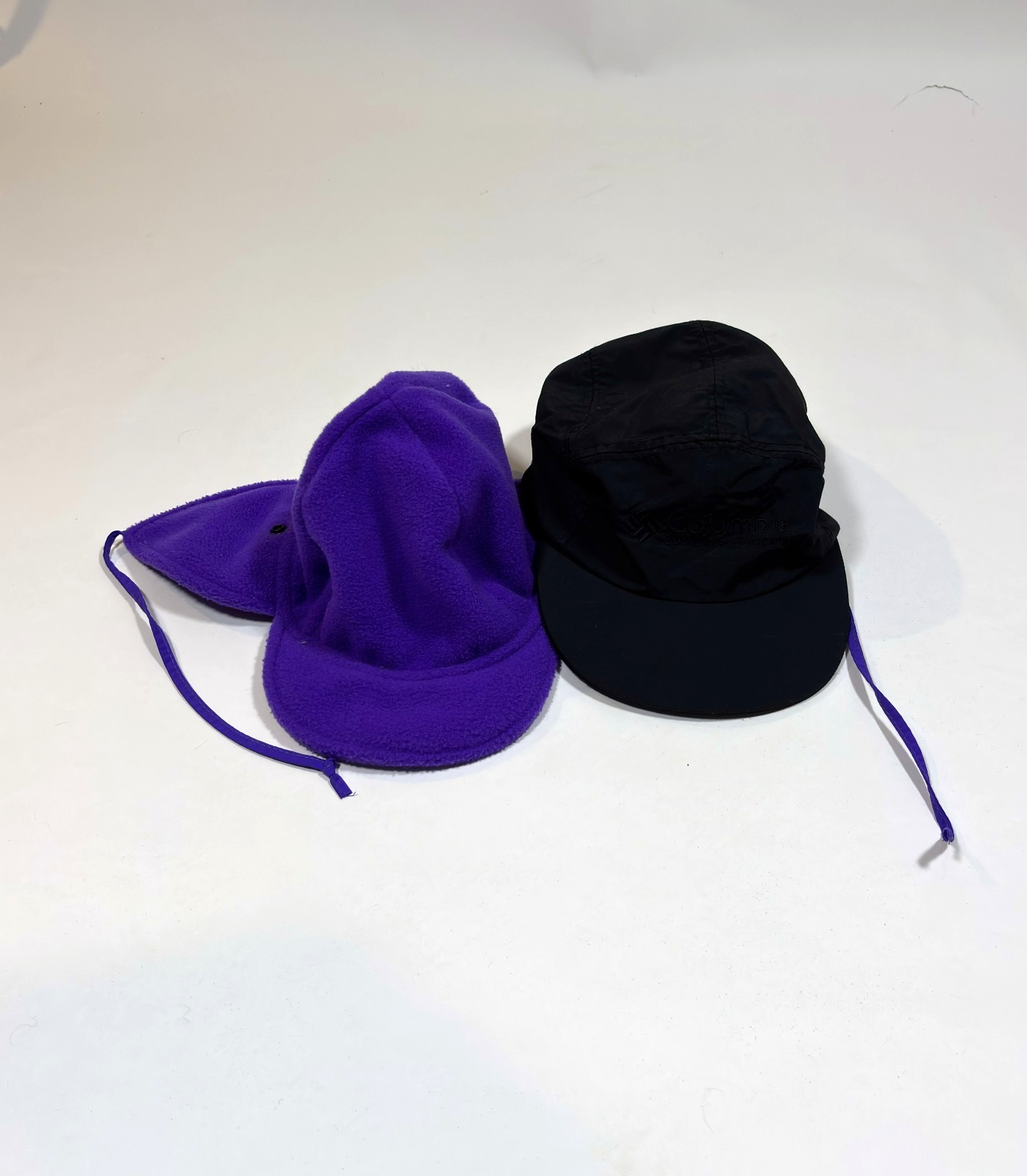 Vintage Columbia 5 Panel Removable Fleece 3-in-1 Trapper Hat Black Purple