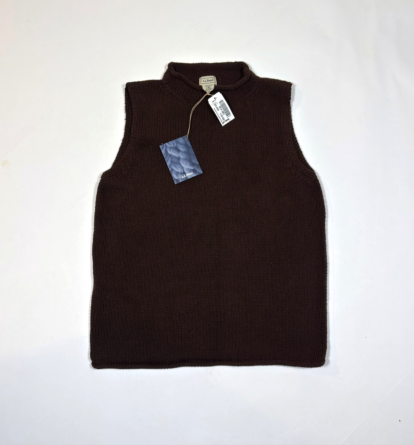 LL Bean Silk Cotton Rollneck Knit Sweater Vest Chocolate Brown - L