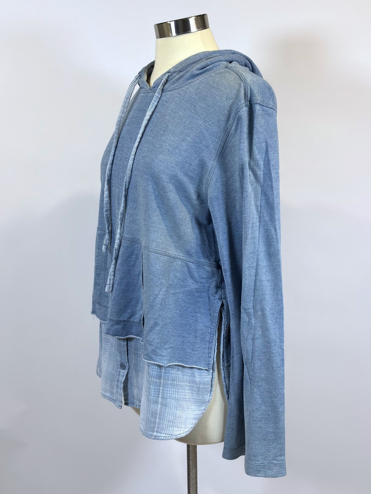 Cloth & Stone Chambray Knit Twofer Hoodie Flannel Overlay - M