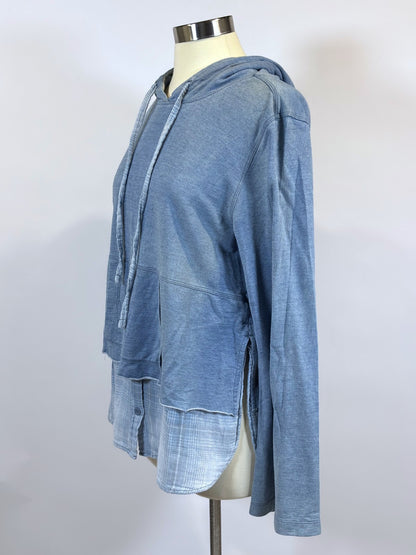 Cloth & Stone Chambray Knit Twofer Hoodie Flannel Overlay - M