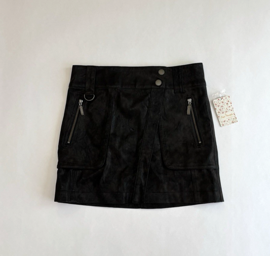 Free People Carson Utility Wrap Mini Skirt Charcoal Vegan Leather - 2