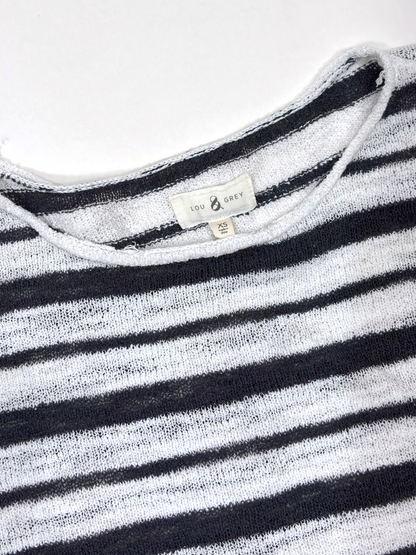 Lou & Grey Striped Lightweight Sweater 3/4 Sleeve Grey White - XS