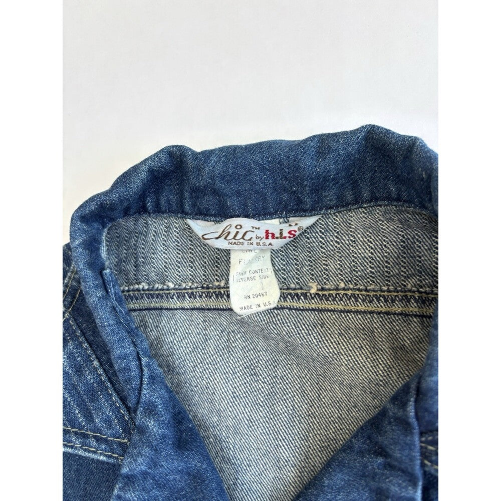 Vintage Sunset Blues Chic Denim Button Up Vest Dark Wash - L