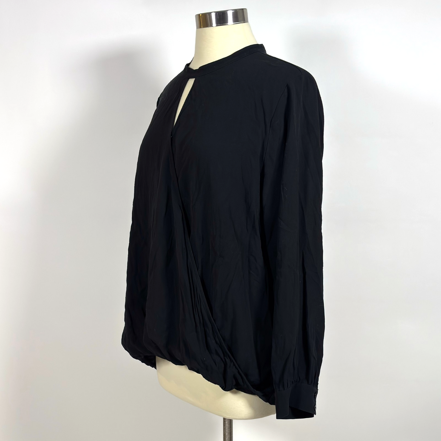 Eileen Fisher System Georgette Silk Wrap Blouse Black Crepe - XL