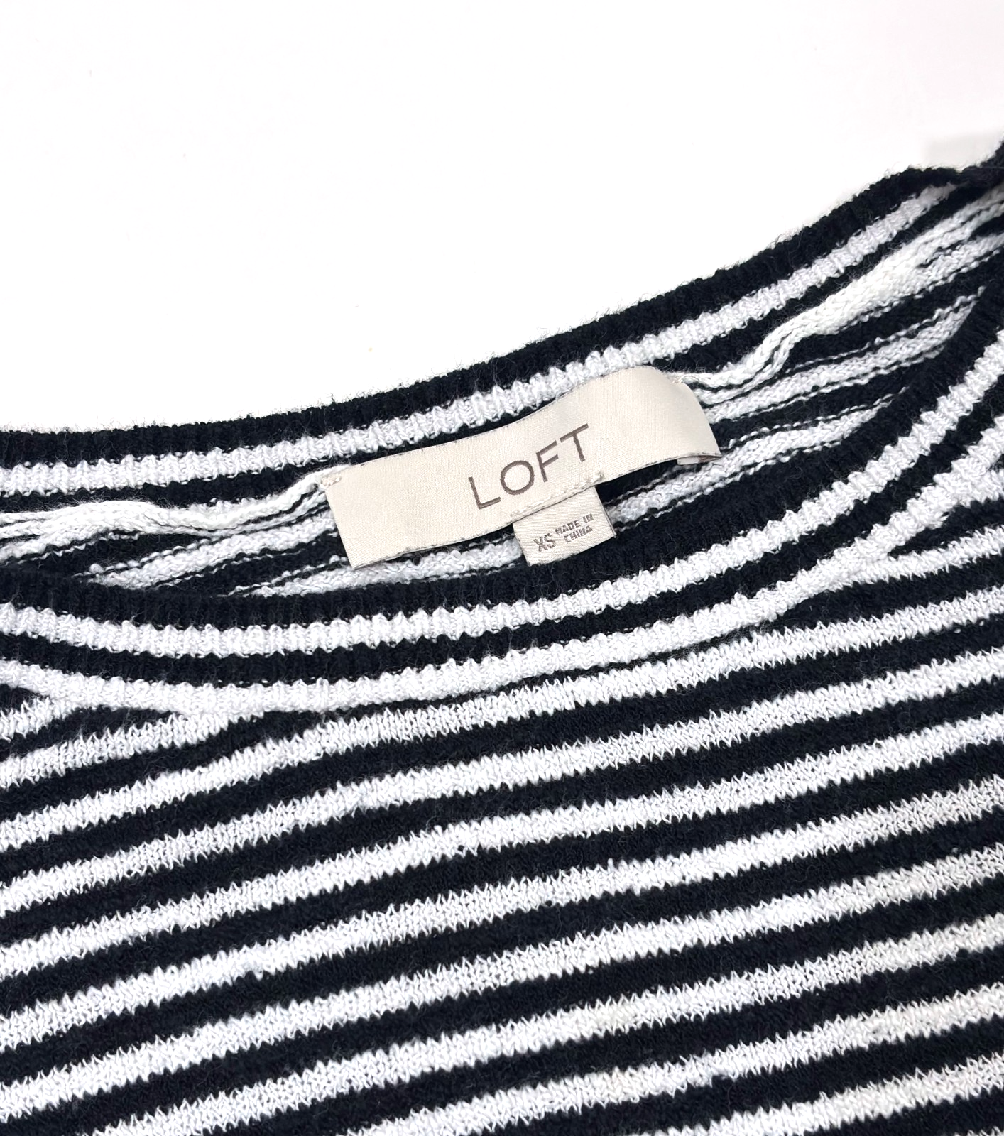 Loft Black White Striped Sweater Lightweight Knit - XS