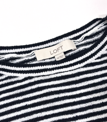 Loft Black White Striped Sweater Lightweight Knit - XS