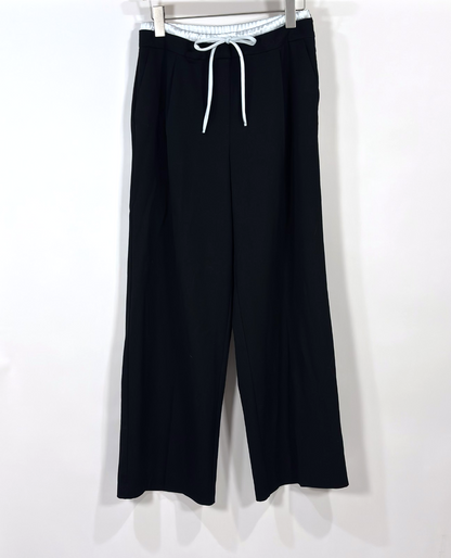 Zara Wide-Leg Double Waistband Trouser Pants Black White Drawstring - M