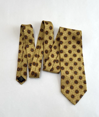 Ermenegildo Zegna Silk/Wool Floral Sunflower Yellow Neck Tie Italy 3.75"