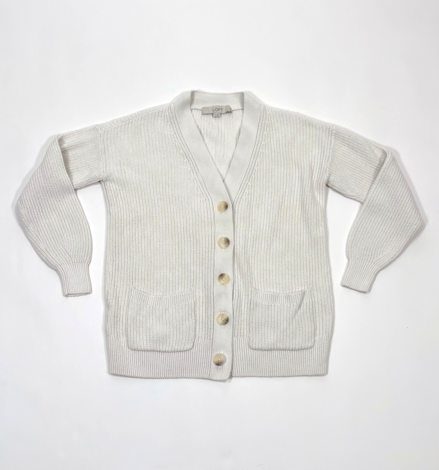 Loft Cardigan Sweater Button Front V Neck White Cotton - XS
