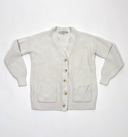 Loft Cardigan Sweater Button Front V Neck White Cotton - XS