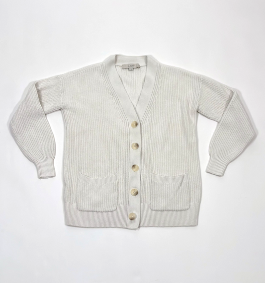 Loft Cardigan Sweater Button Front V Neck White Cotton - XS
