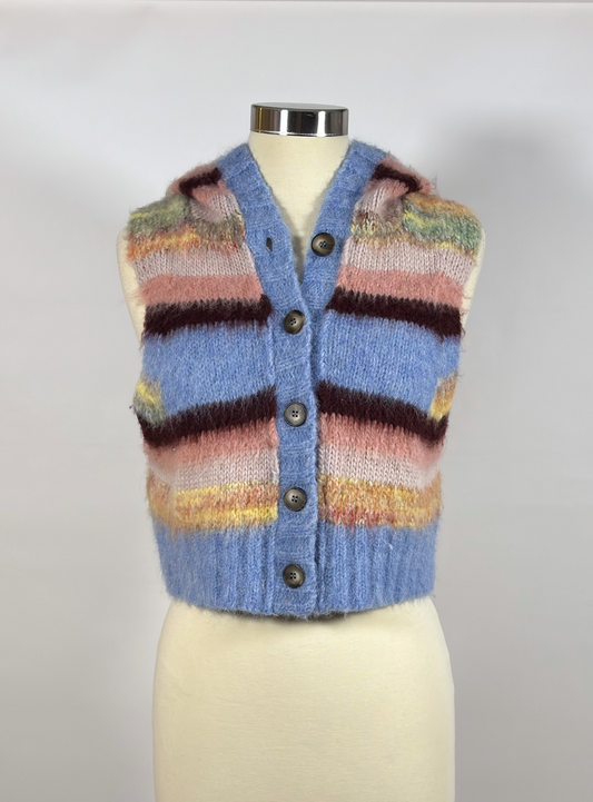 Free People Rosetta Knit Vest Pastel Stripe Hooded - S