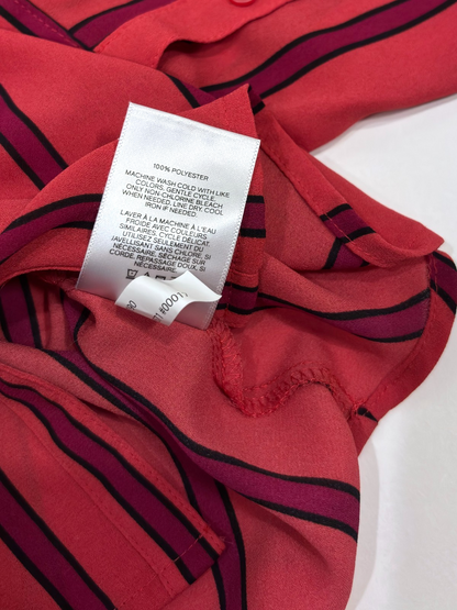 Express Portofino Button Down Shirt Raspberry Red Pink Striped - S