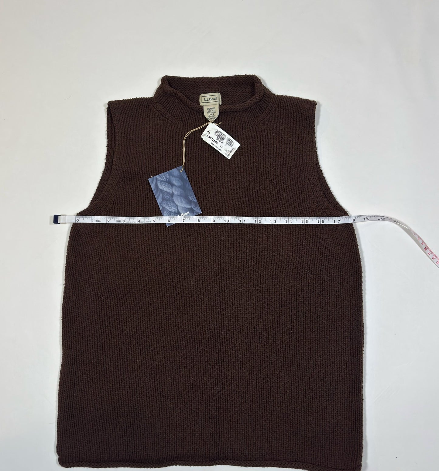 LL Bean Silk Cotton Rollneck Knit Sweater Vest Chocolate Brown - L