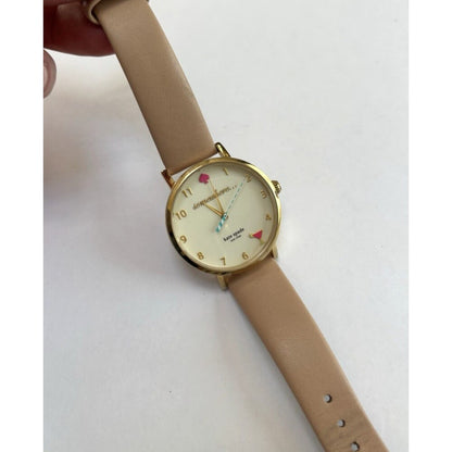 Kate Spade Metro Vachetta Watch Gold Beige Leather 5 O'Clock Somewhere 34mm