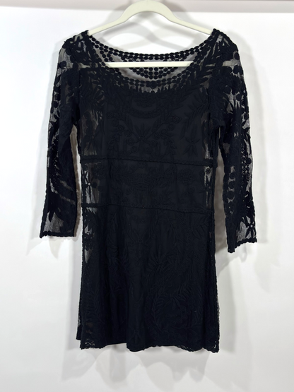 Express Embroidered Lace Shift Dress 3/4 Sleeve With Slip Black - S