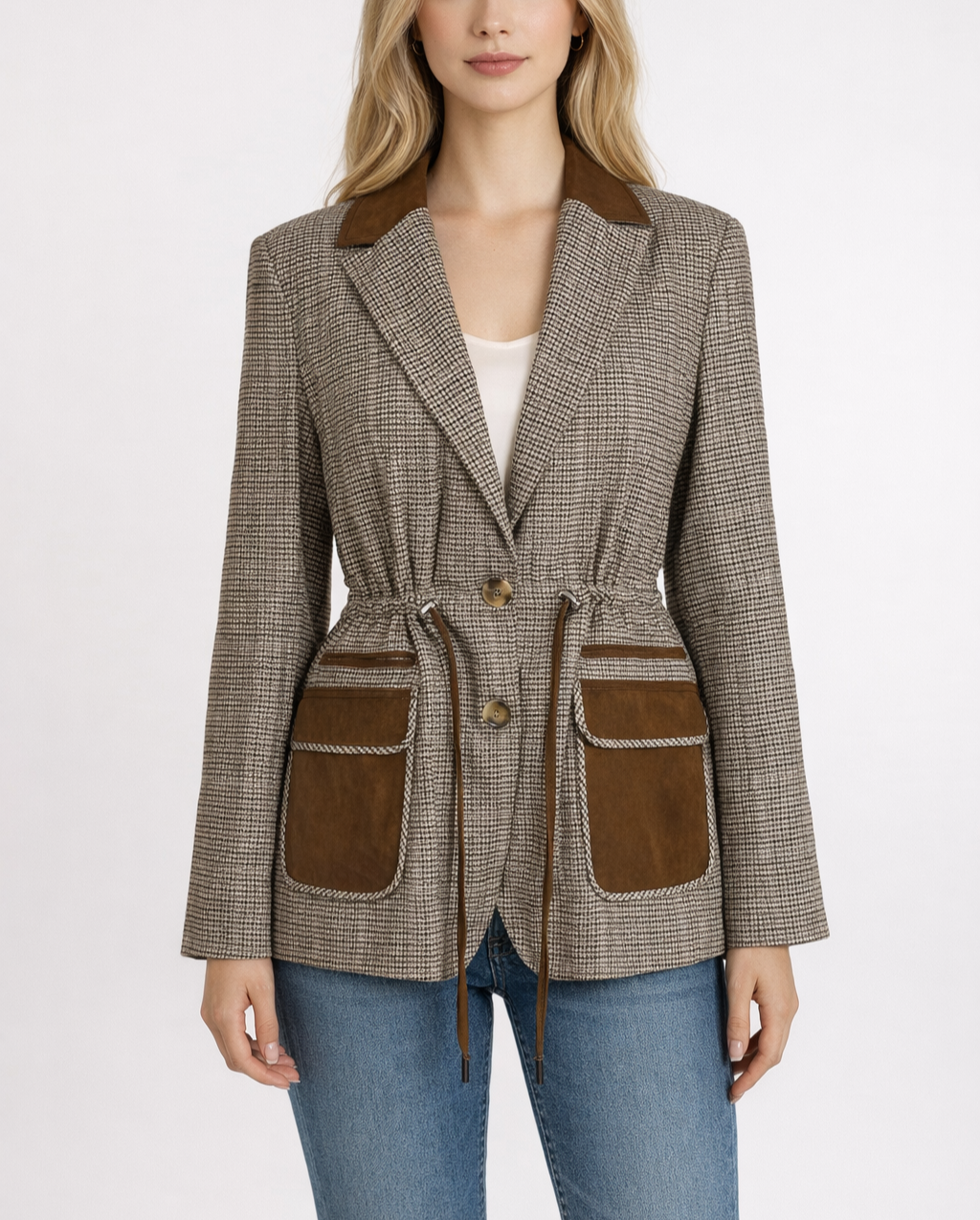 Anthropologie Maeve Plaid Cinch-Waist Blazer Jacket - M