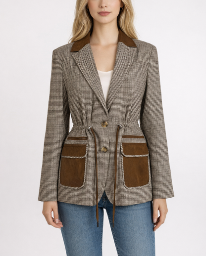 Anthropologie Maeve Plaid Cinch-Waist Blazer Jacket - M