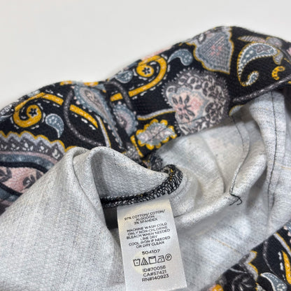 Ann Taylor Loft Black Yellow Paisley Print Cotton Pique Pencil Skirt - 2P