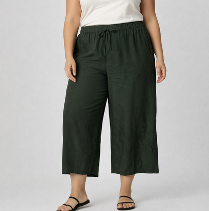 Eileen Fisher System Silk Wide-Leg Crop Pants Dark Forest Green - XL