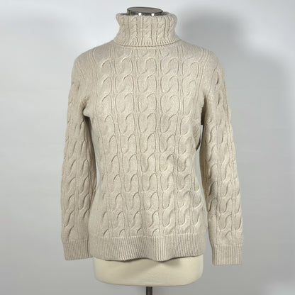 LL Bean Turtleneck Cable Knit Sweater Wool Blend - L