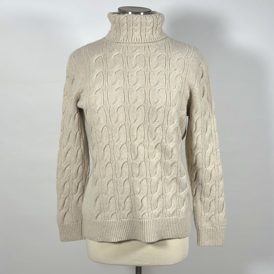 LL Bean Turtleneck Cable Knit Sweater Wool Blend - L