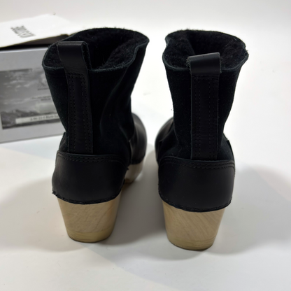 No.6 Pull on Shearling Clog Boot 5" on Mid Heel Black Leather Suede 42 - US10/11