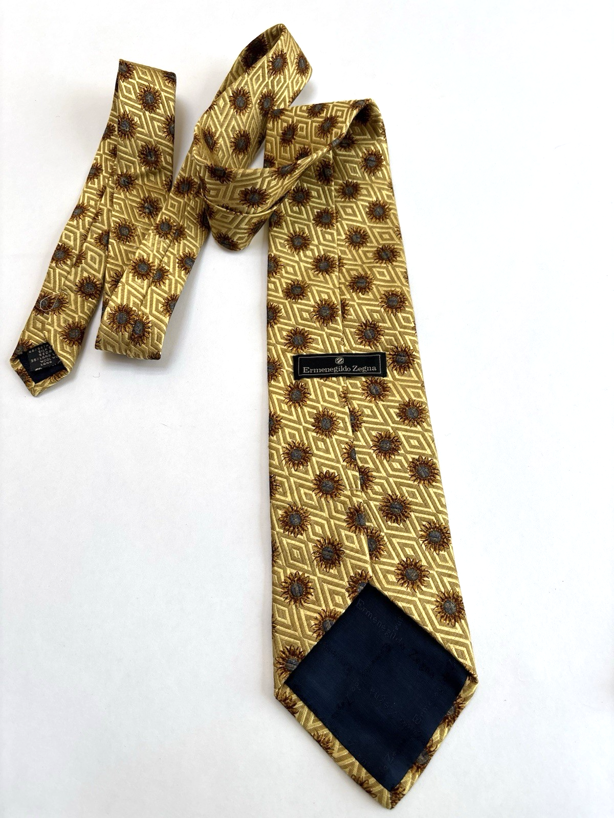 Ermenegildo Zegna Silk/Wool Floral Sunflower Yellow Neck Tie Italy 3.75"
