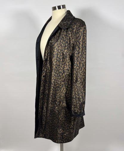 Reversible Animal Print Collared Jacket Black Leopard - L